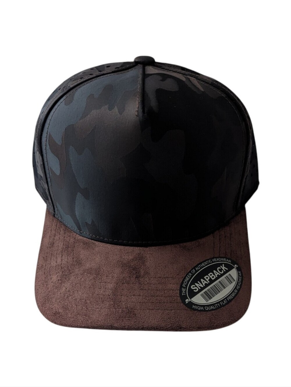 Mens Camo Suede Snapback Hat Flat Bill Camouflage Streetwear Laser Cut Brown Cap